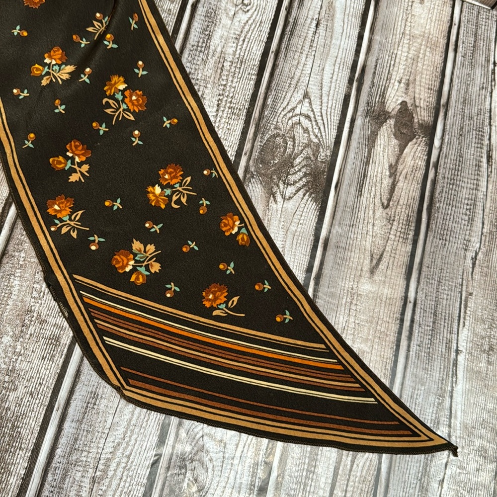 Emanuel Ungaro Silk Vintage Brown Flowers Stripes Lovely 60’s 70’s Skinny Scarf - Picture 13 of 13